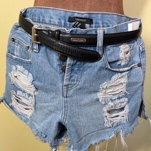 Forever 21 Light Blue Ripped Denim Shorts.Belt not included.